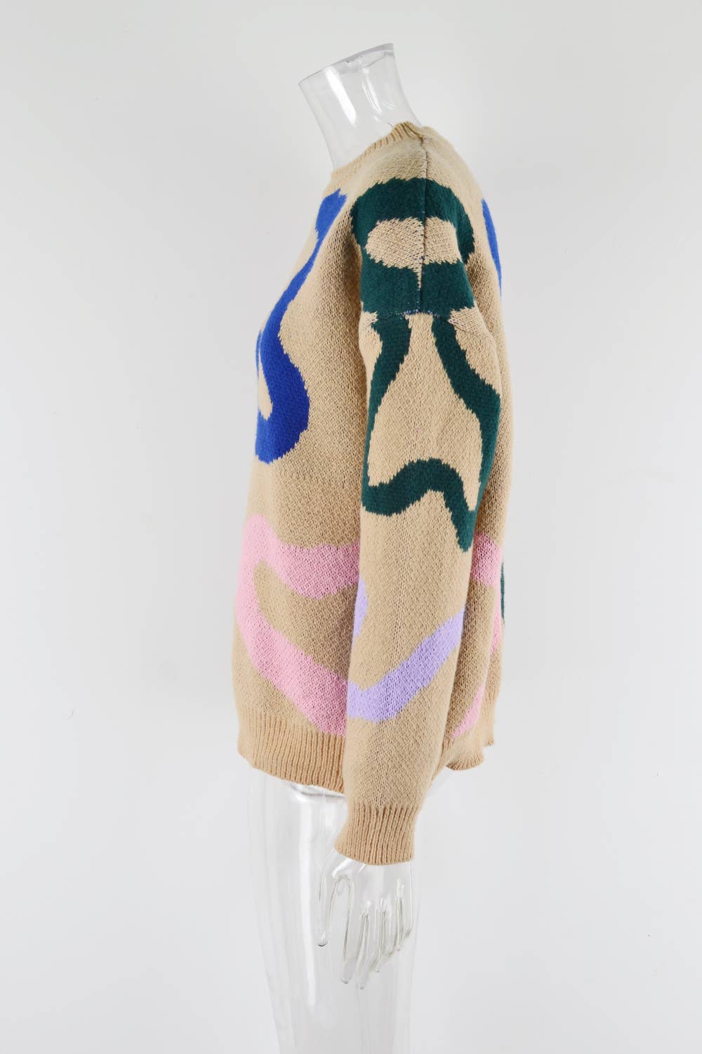 CREW-NECK GEOMETRIC LOOSE PULLOVER SWEATER