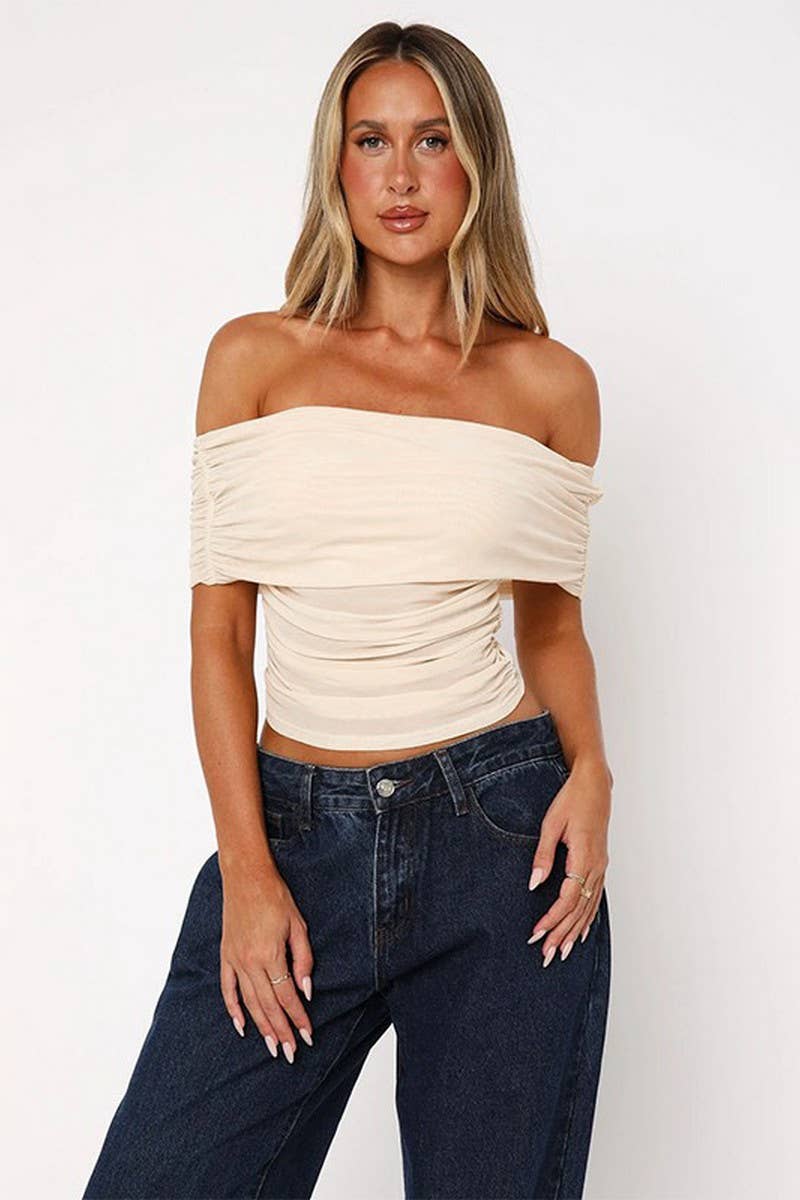CWTBLS1921_SUMMER SLIM FIT SEXY OFF-SHOULDER MESH TOP