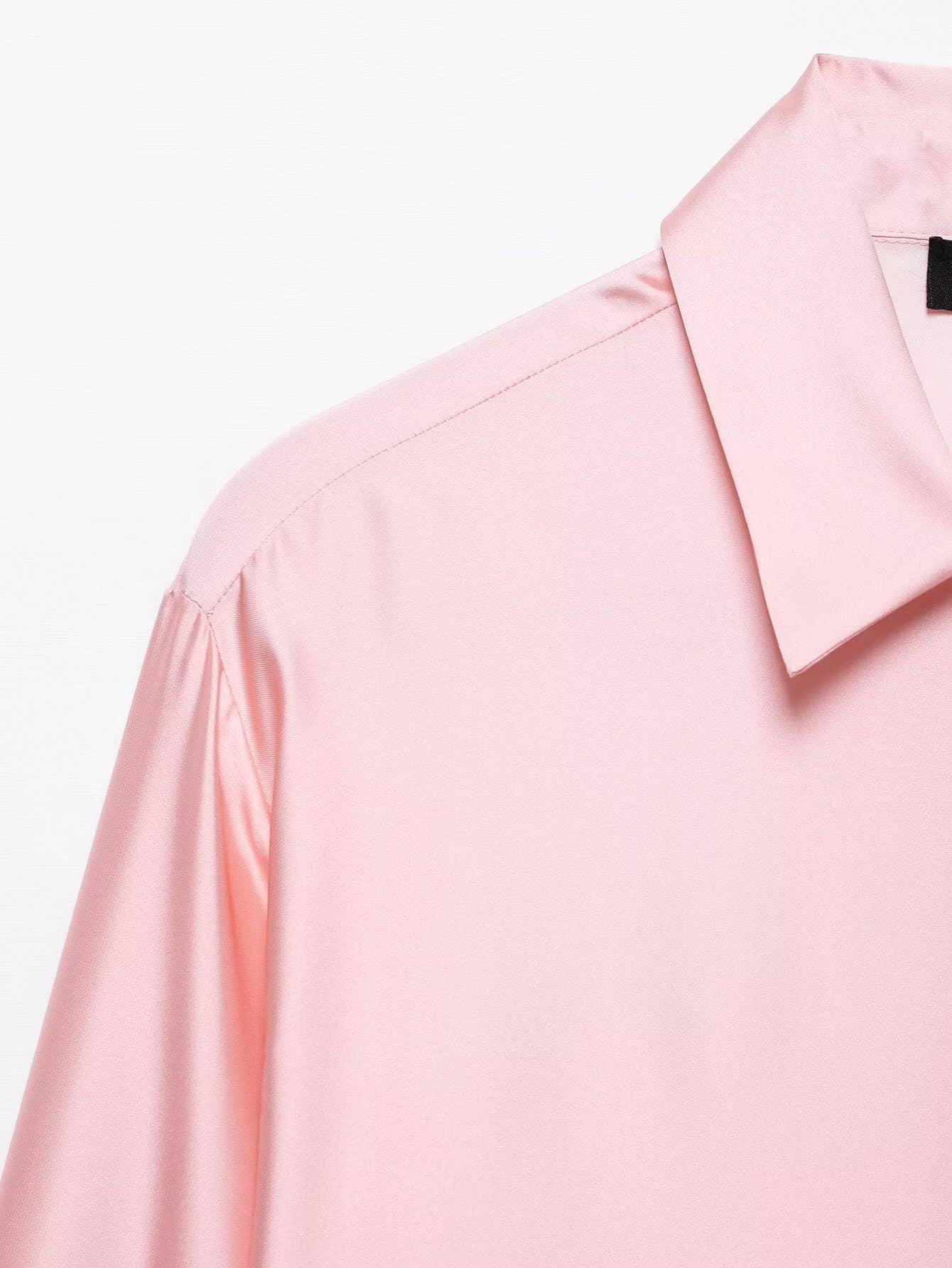 Casual flower-printed silk satin texture shirt