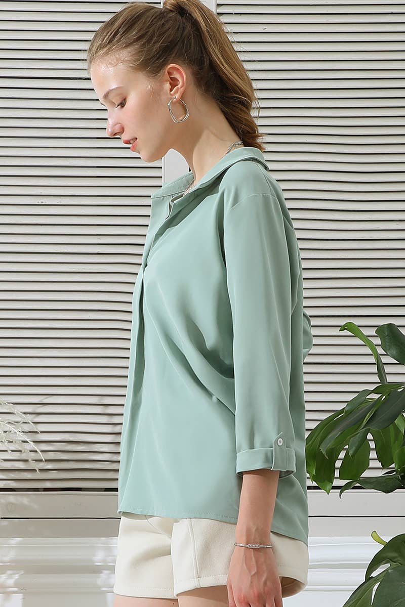 CWTSTS121_V-Neck Long Sleeve Collared Shirts