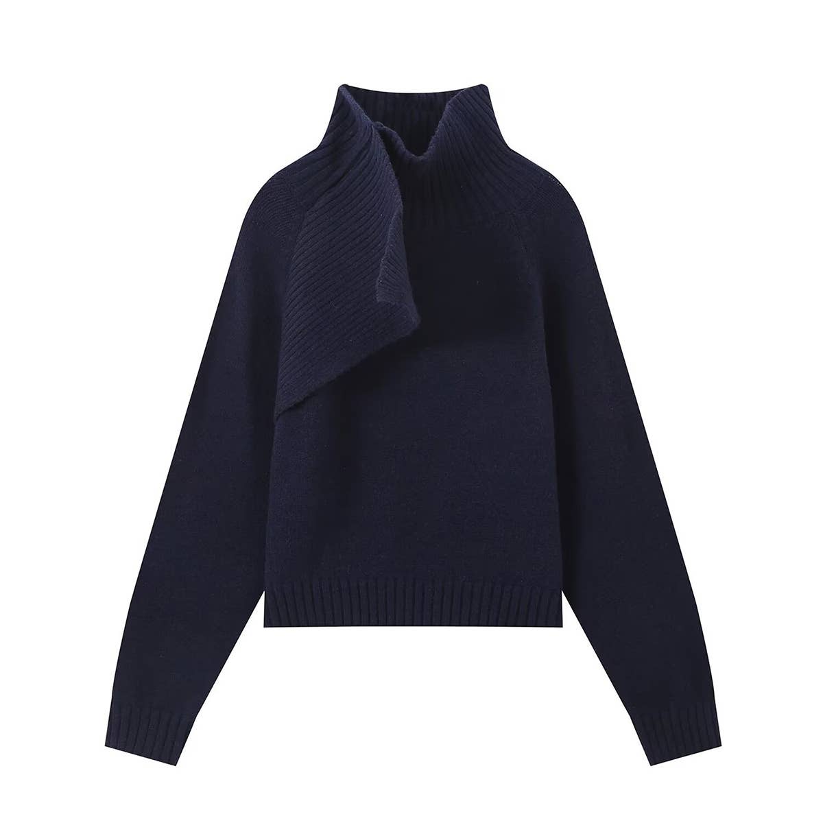 CASUAL SWEATER WITH SCARF EMBELLISHMENT PILE NECK