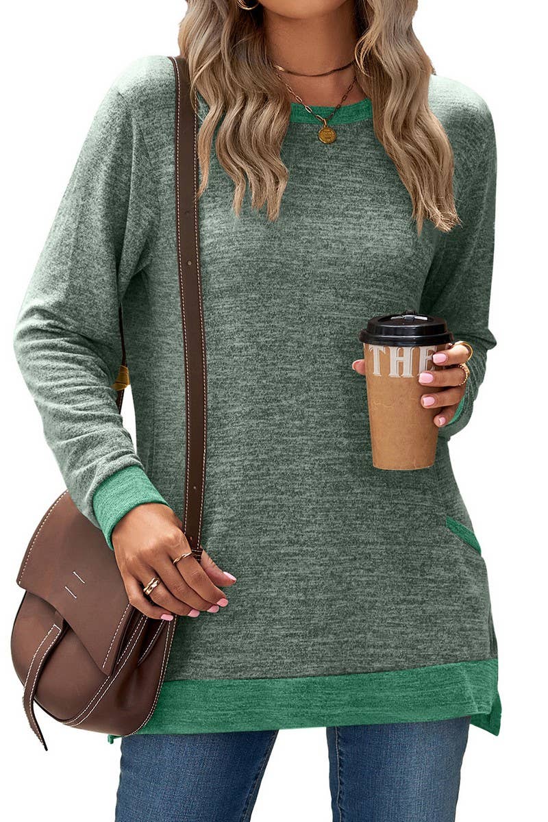 CWTBLL2412_CREW NECK COLORBLOCK POCKET LONG SLEEVE PULLOVER