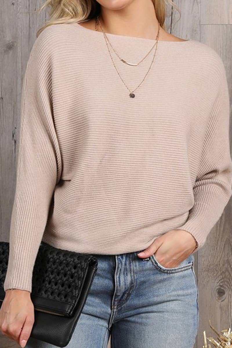 CWOSWL647_ONE SIDE OFF SHOULDER SOFT SWEATER RIB TOP
