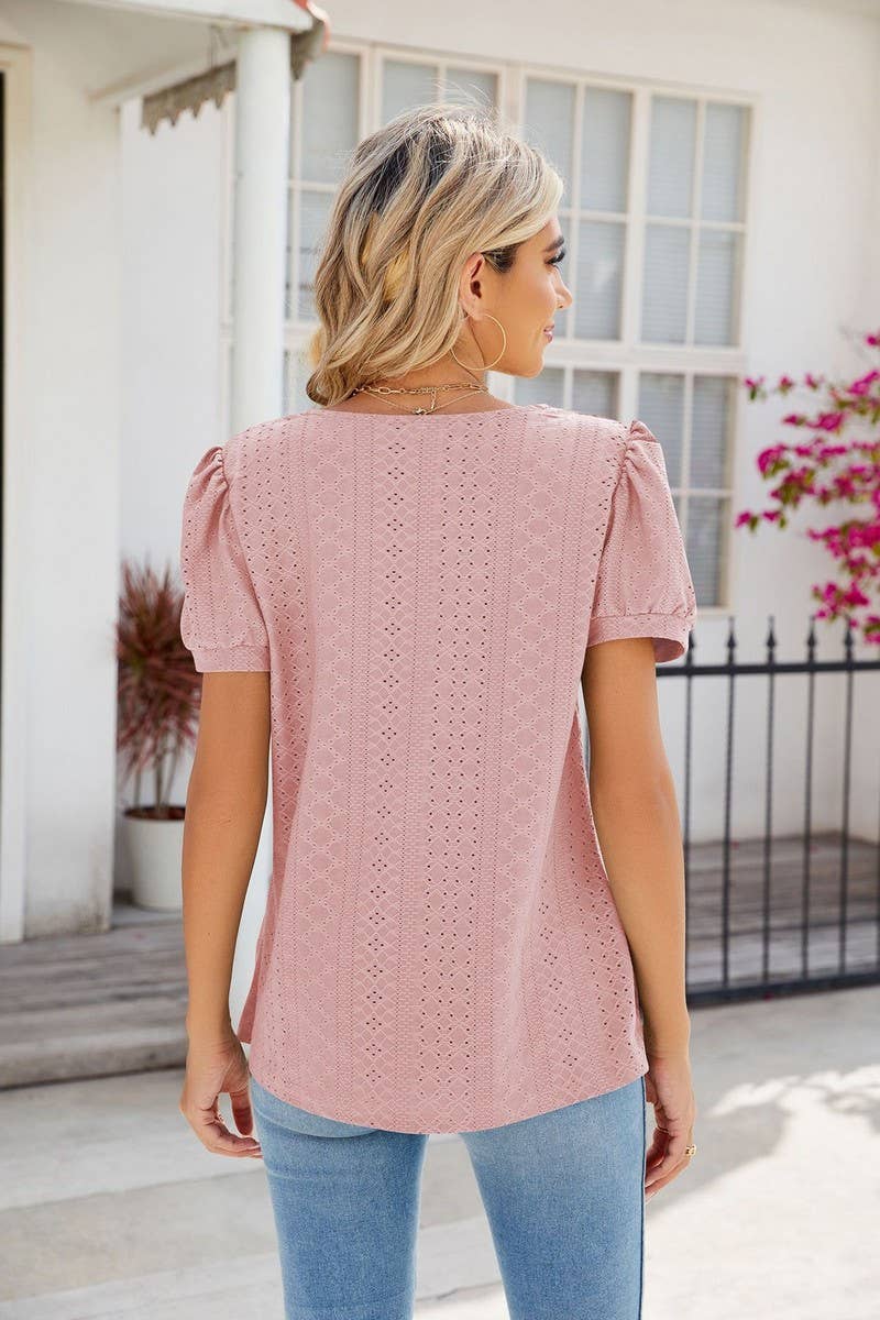 CWTTS0826_Sweetheart Neck Short Sleeve Knit Top