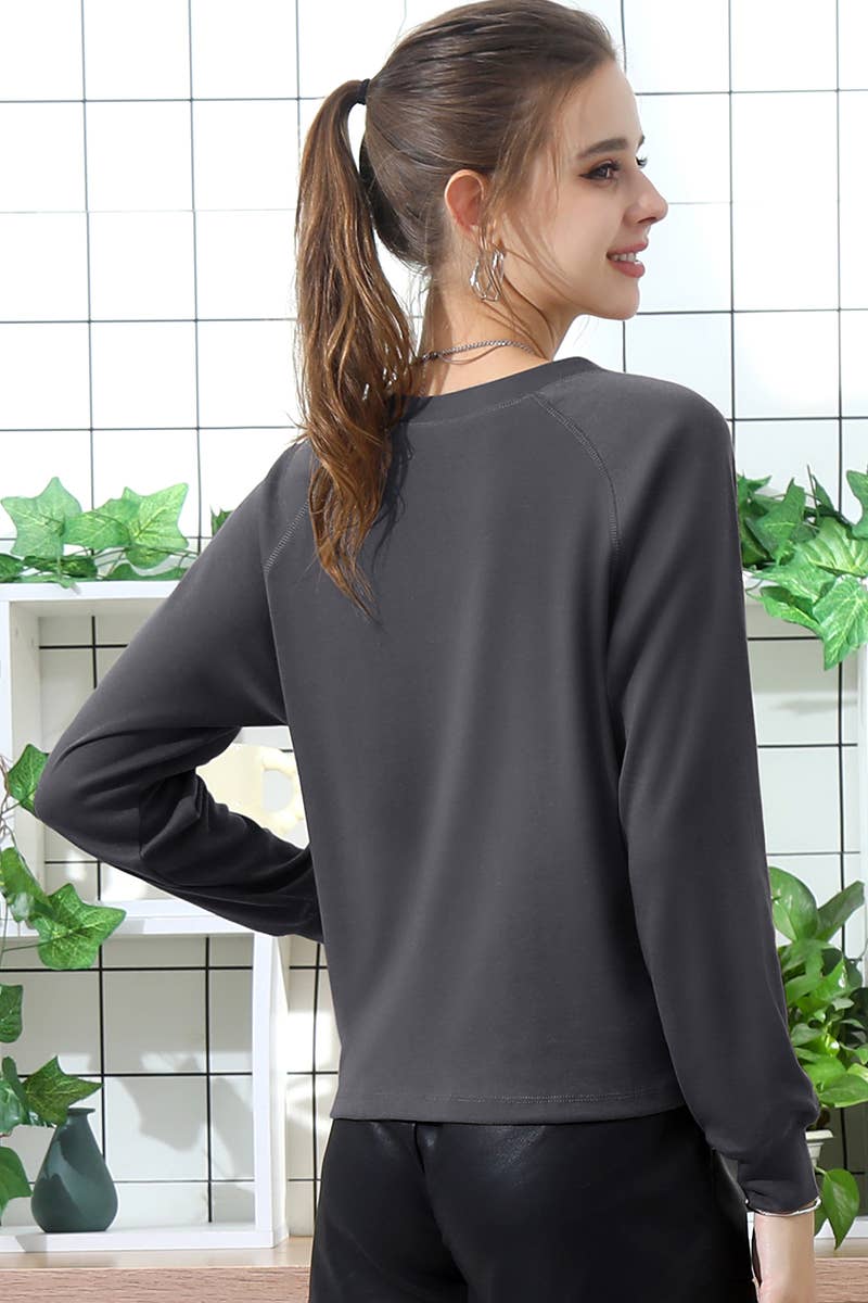 CWTTL1003_SOLID BUTTON DOWN RIB KNIT RAGLAN LONG SLEEVE TOP