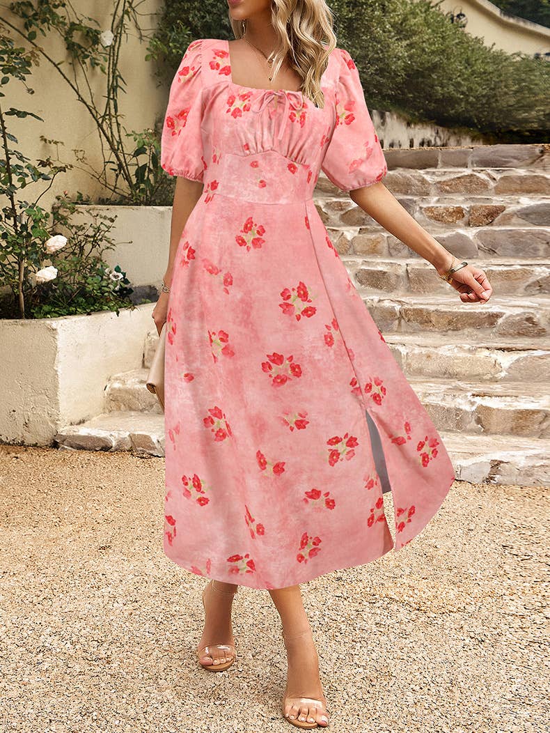 Floral Elegant Lantern Sleeve Dress