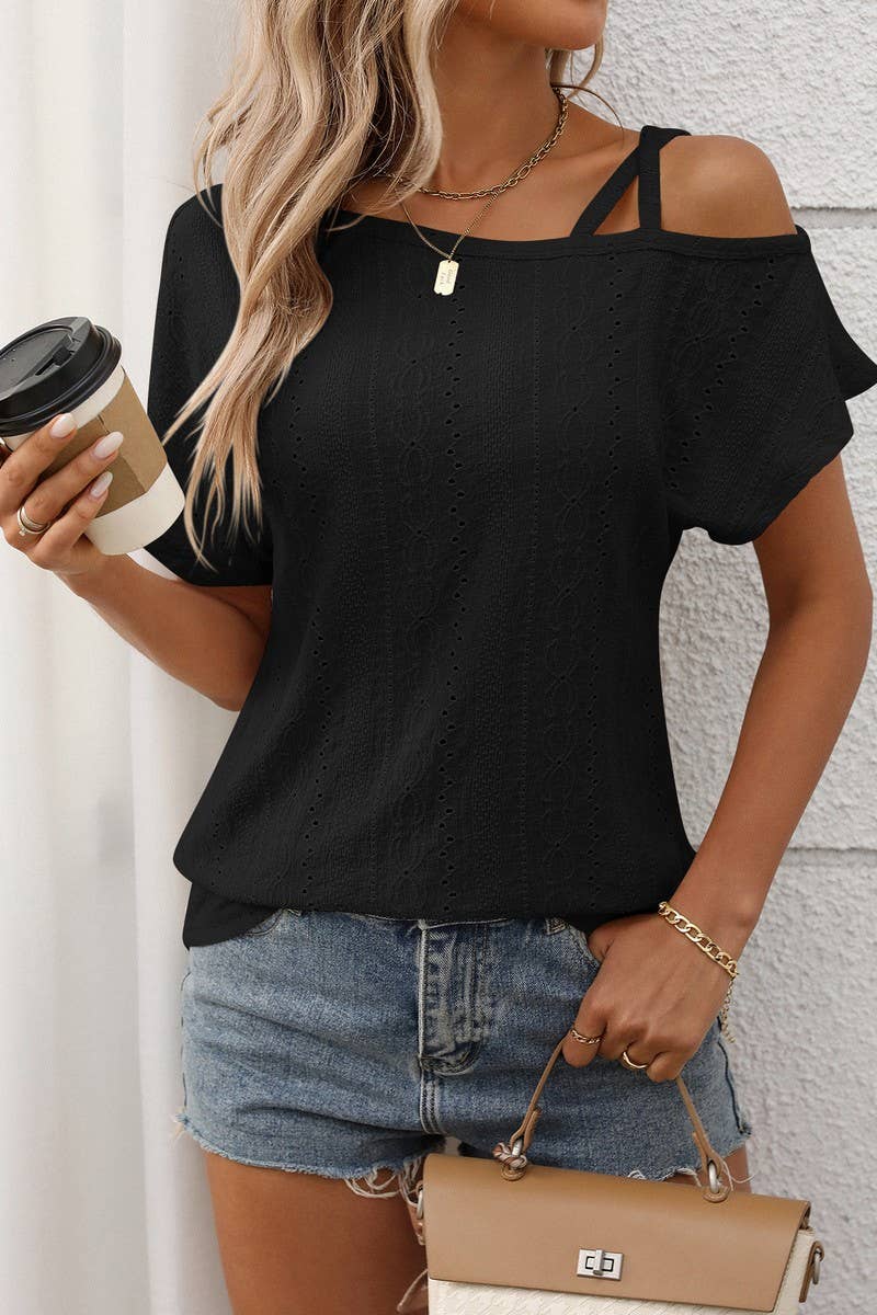 CWTTS1367_SUMMER SOLID COLOR ONE SHOULDER HOLLOW TOP