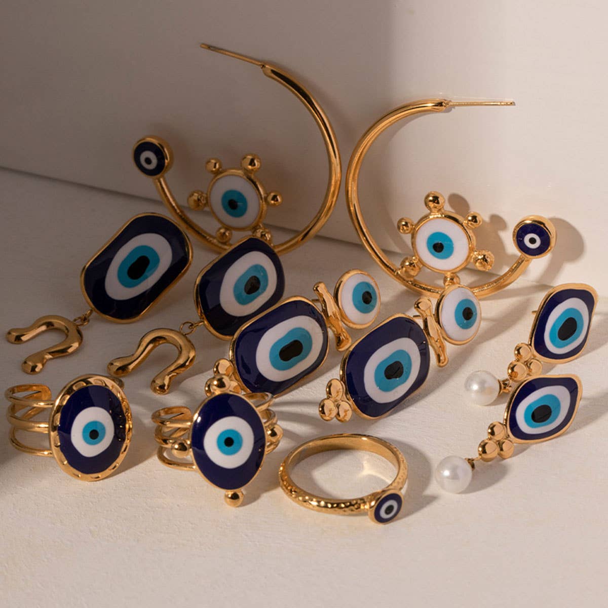 OIL DRIPPING BLUE EVIL EYE PENDANT RINGS,EARRINGS_CWAJE0621