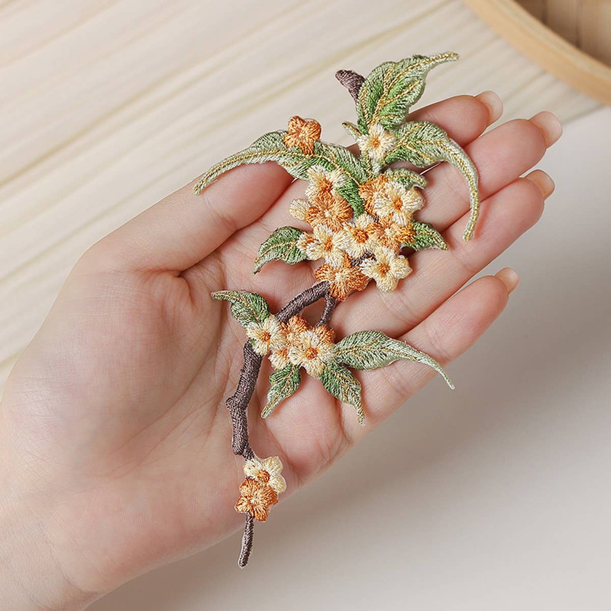 3D Osmanthus Embroidered Iron-On Patch for Repair_CWMM5914