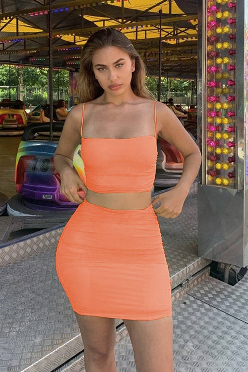 CWSTB00413_SEXY RUCHED STRAP TANK & BODYCON SKIRT SET