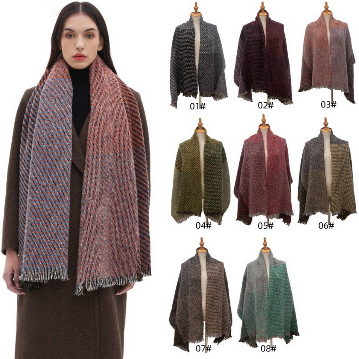 Fringe Patchwork Scarf ? Unisex Winter Shawl Wrap