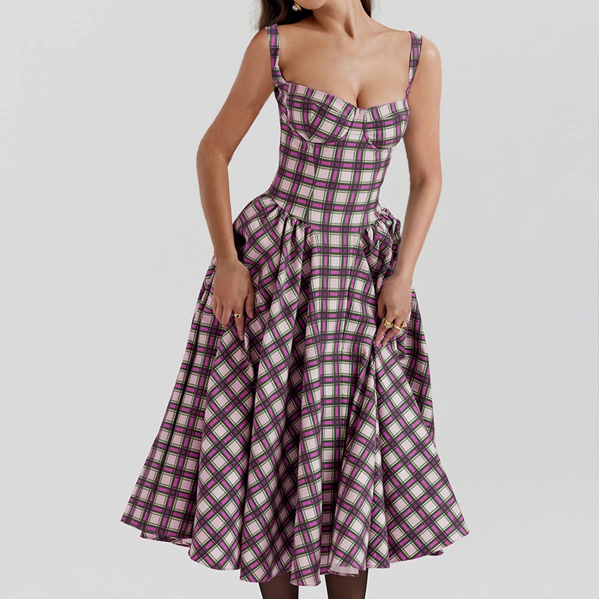 Camisole plaid court dress with big back