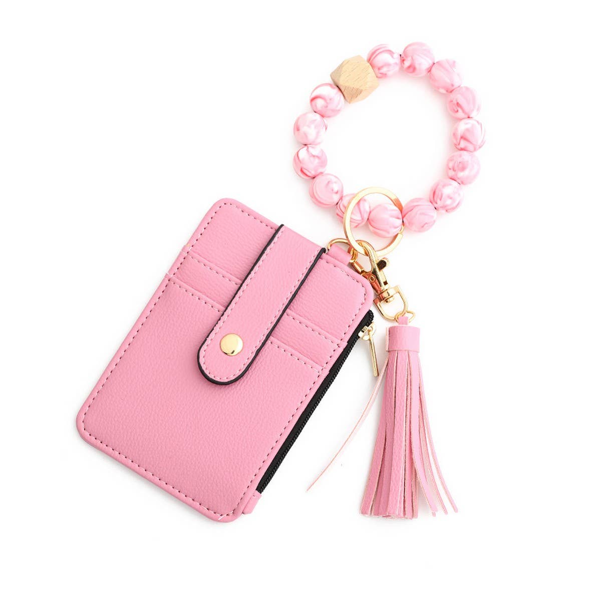 Leather Card Wallet with Silicone Bead Keychain_CWAB4940