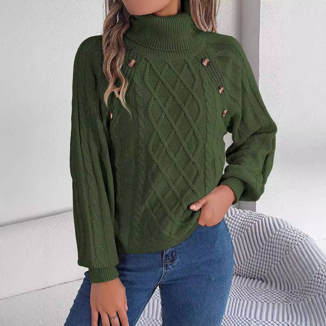 CASUAL TWIST TURTLENECK LANTERN SLEEVE SWEATER