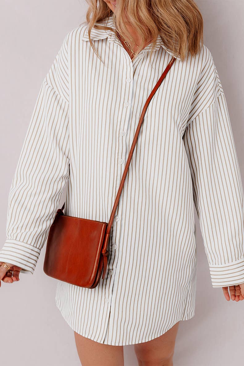 COMMUTER STYLE STRIPE SINGLE-BREASTED SHIRT DRESS