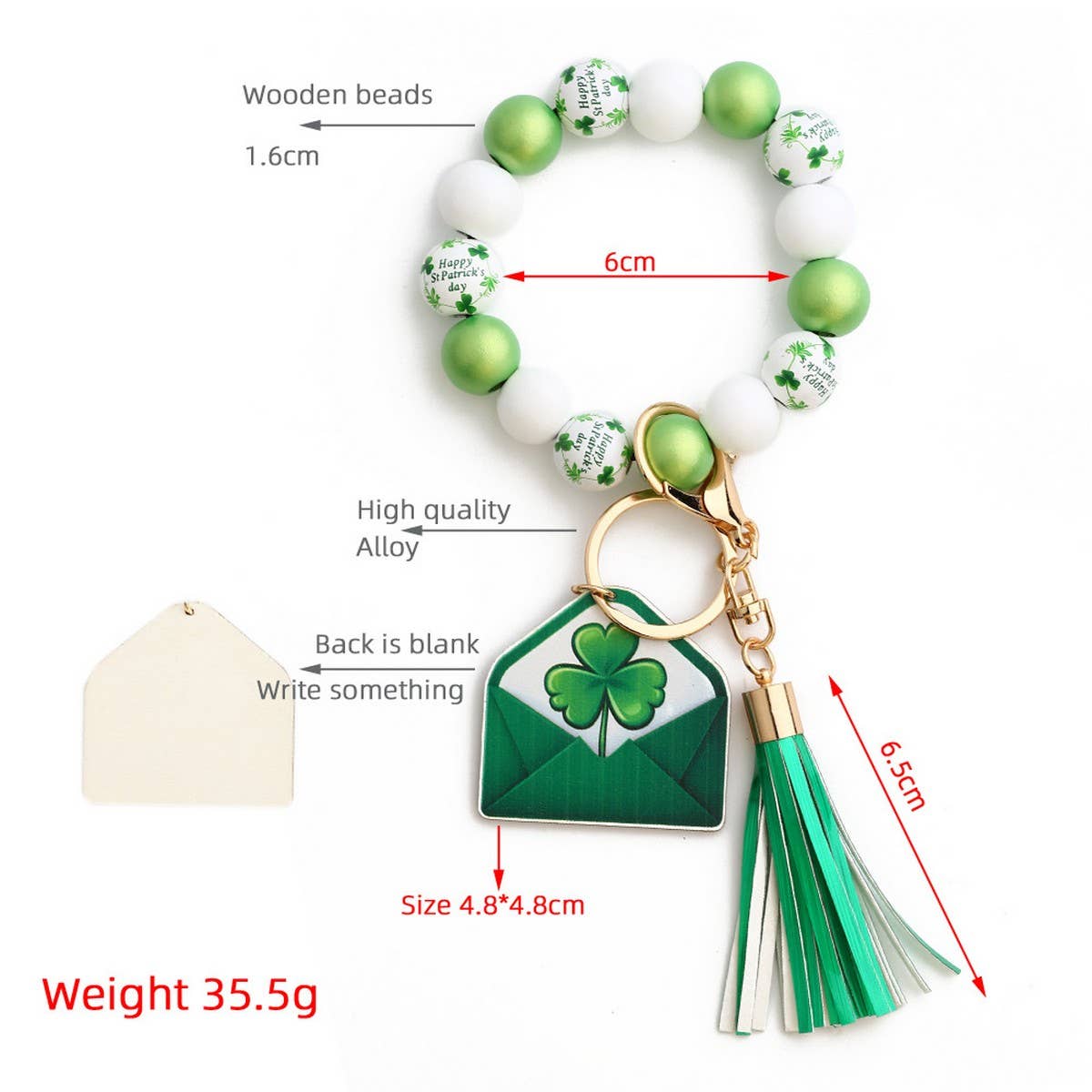 St. Patrick's Day Clover Pendant Bracelet Keychain_CWMM6861