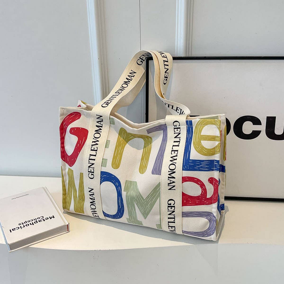 LETTER PRINTED COMMUTER CASUAL CANVAS BAG_CWAB2683
