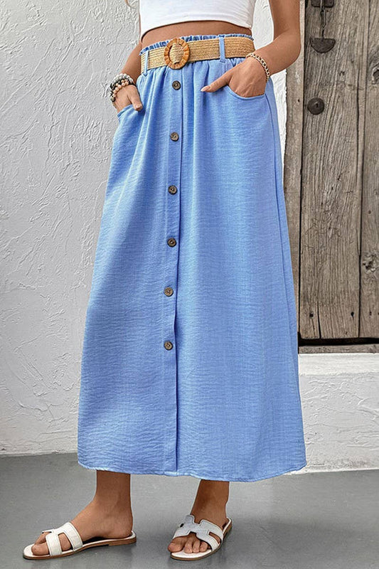 CWBLS0554_SOLID COLOR BELT POCKET BUTTON SKIRT