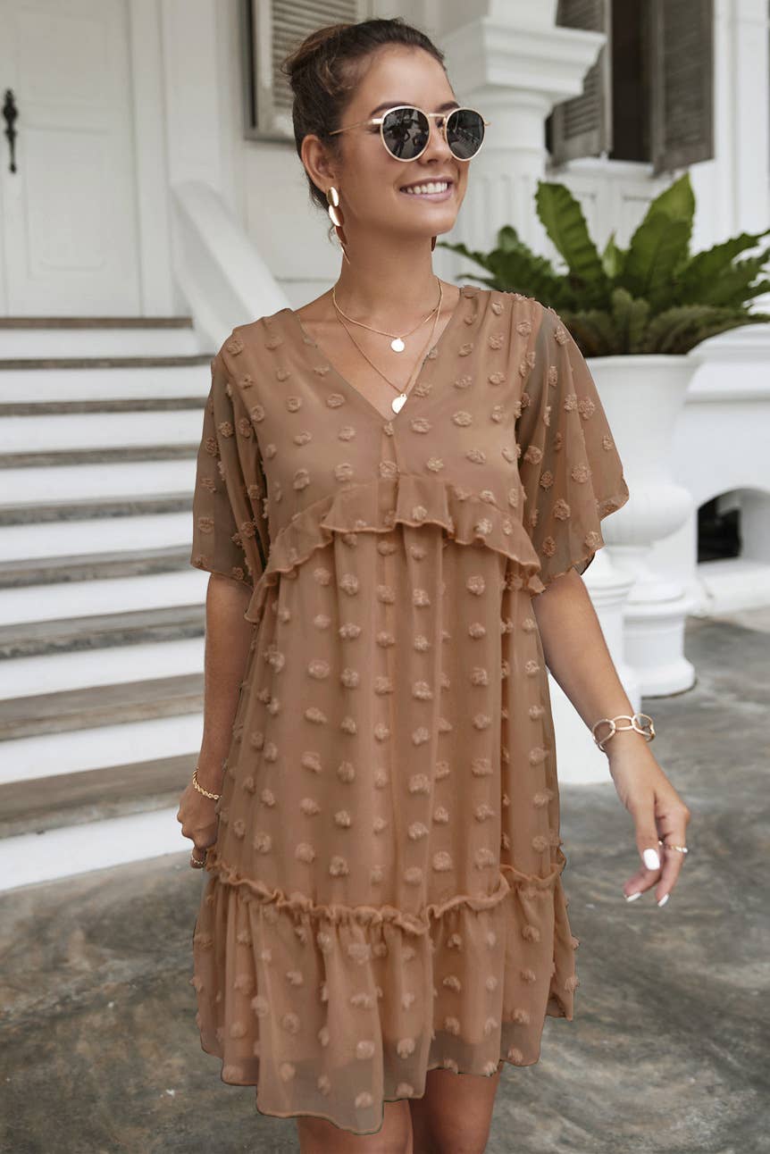 CASUAL JACQUARD HAIRBALL SHORT DRESS