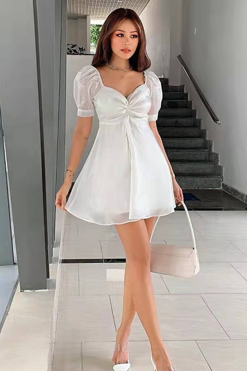 CWDSD8137_VINTAGE SHEER ORGANZA PUFF SLEEVE MINI DRESS