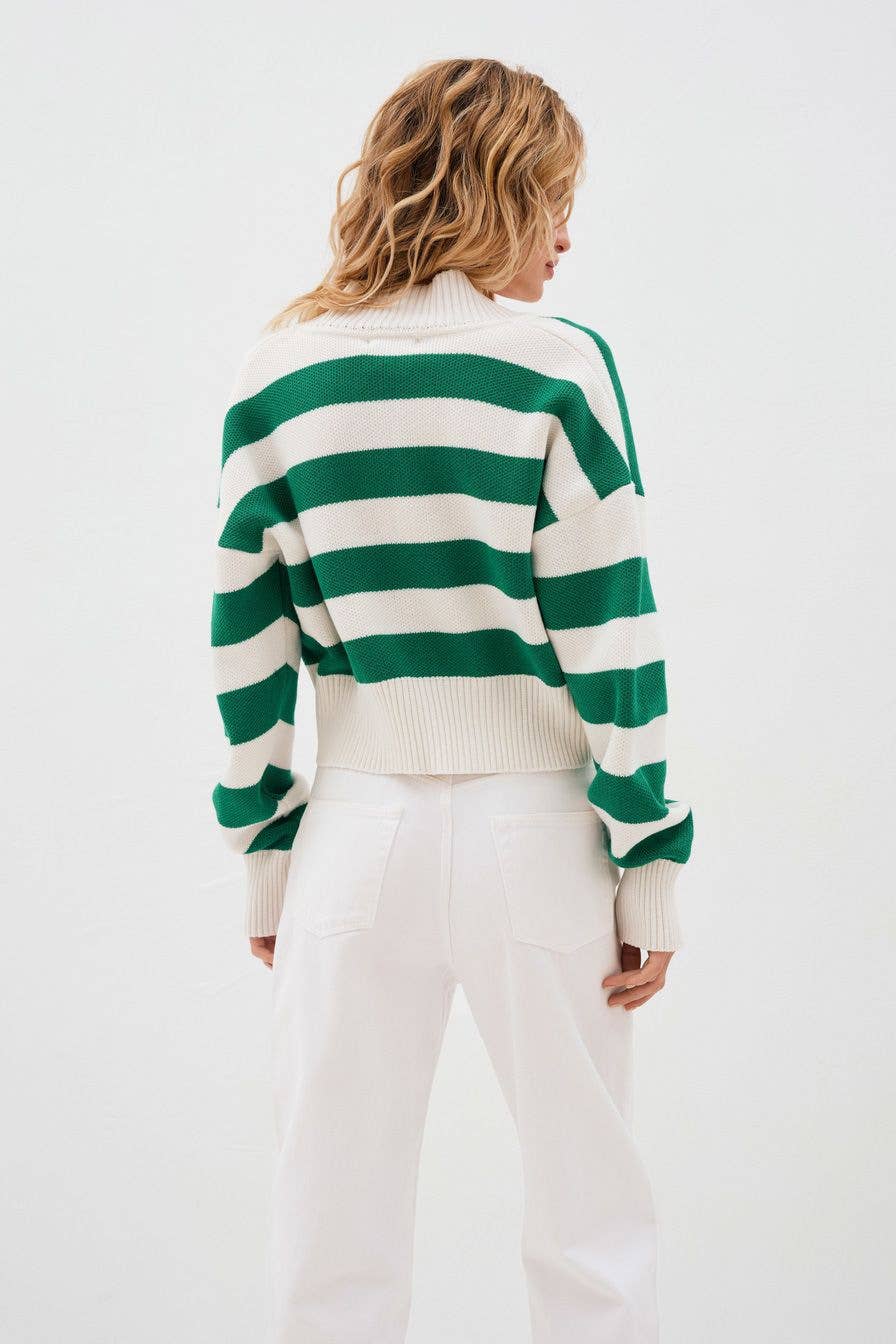 Contrasting color stripes loose knitted cardigan