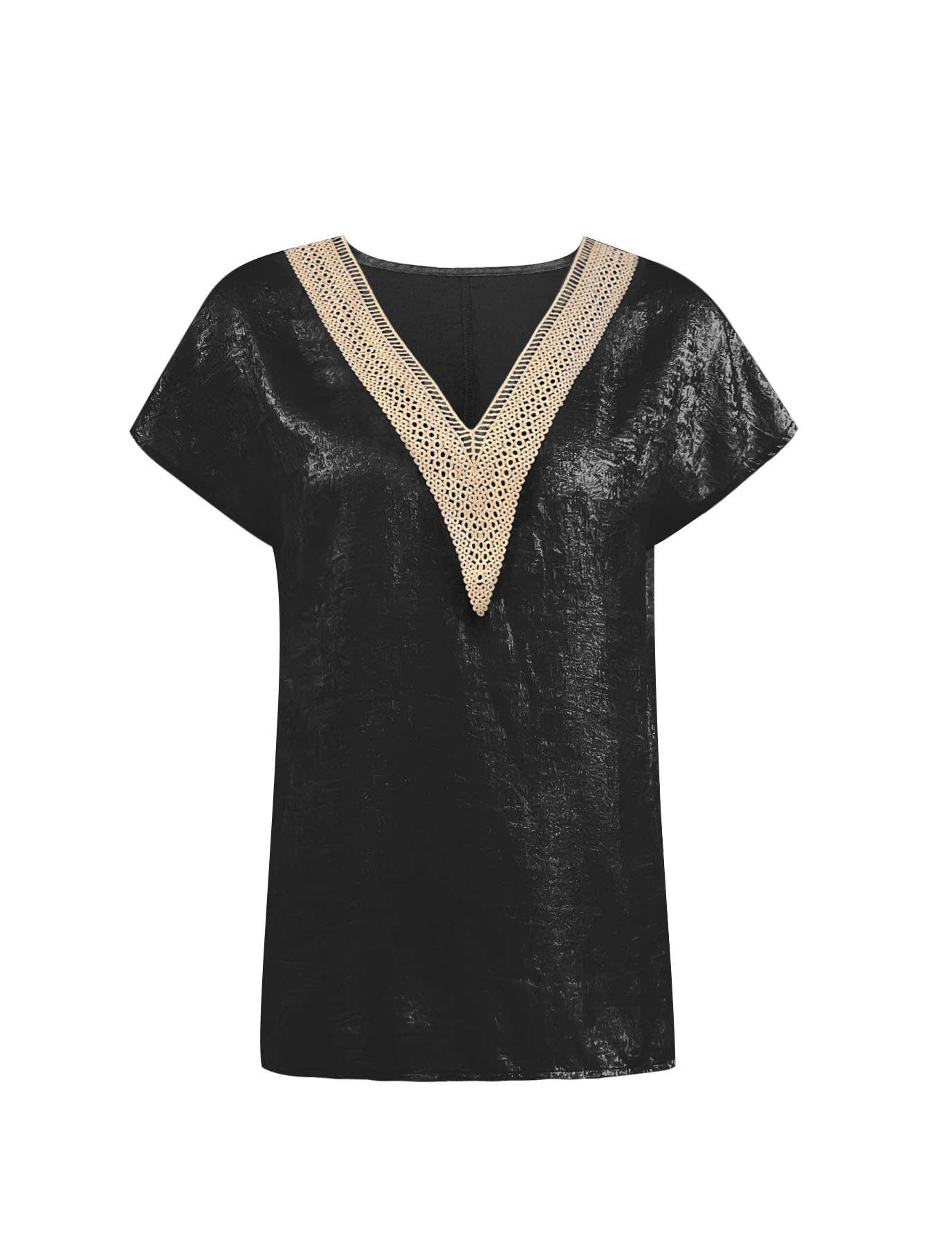 Casual loose V-neck bat-sleeve T-shirt