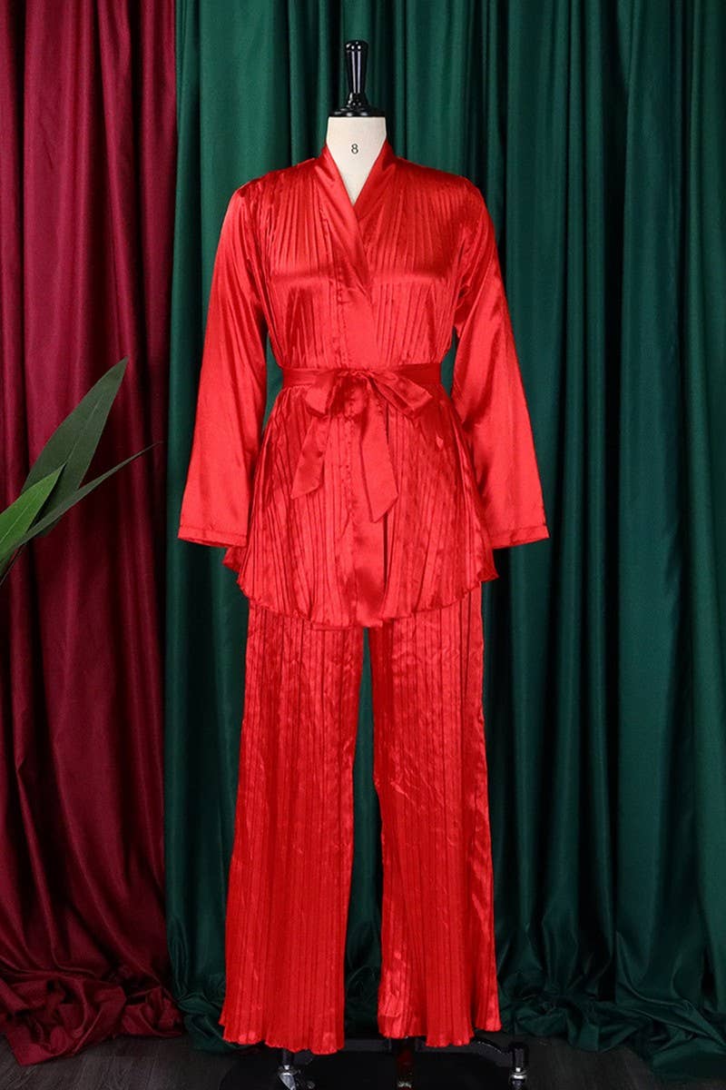 CWSTB0523_PLUS SIZE  LACE UP SHIRT  TROUSERS TWO-PIECE SET