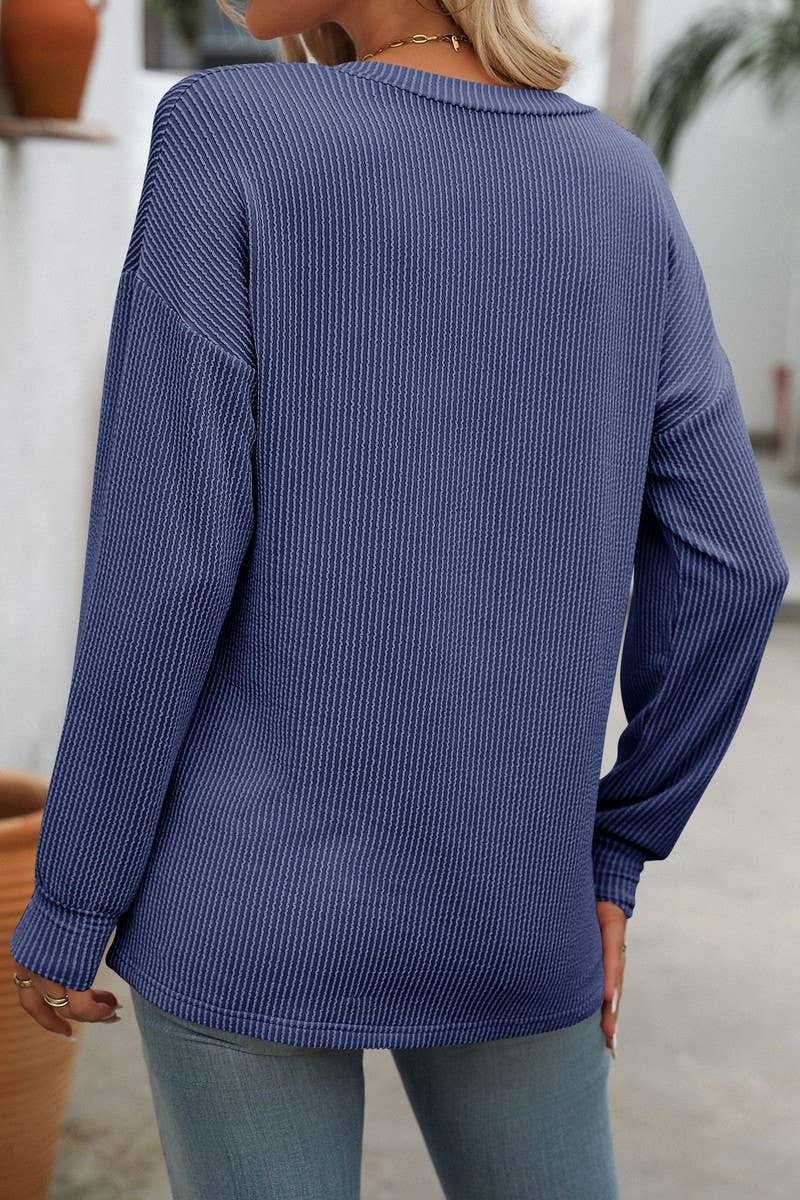 CWTBLL1506_V-NECK COLORBLOCK TWIST LONG-SLEEVED T-SHIRT