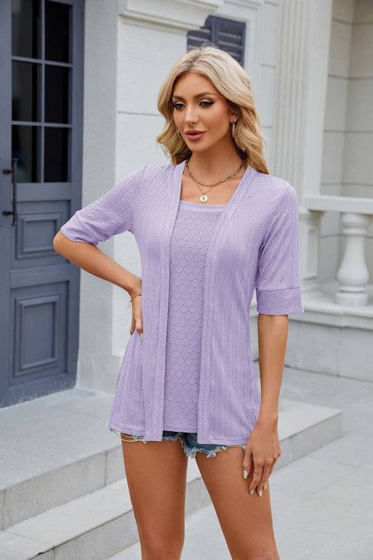 CWTBLS0441_Short Sleeve Tops Fake Two Pieces Pullover Blouse