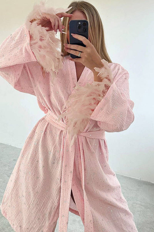 CWSPJ0393_COTTON RHINESTONE PATCHWORK FEATHER NIGHTGOWN