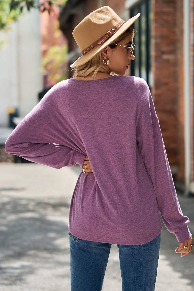 CWTBLL2859_LACE PATCHWORK V-NECK LONG SLEEVE BASE TOP