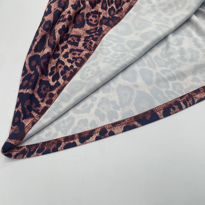 Backless round neck leopard print pleated dress