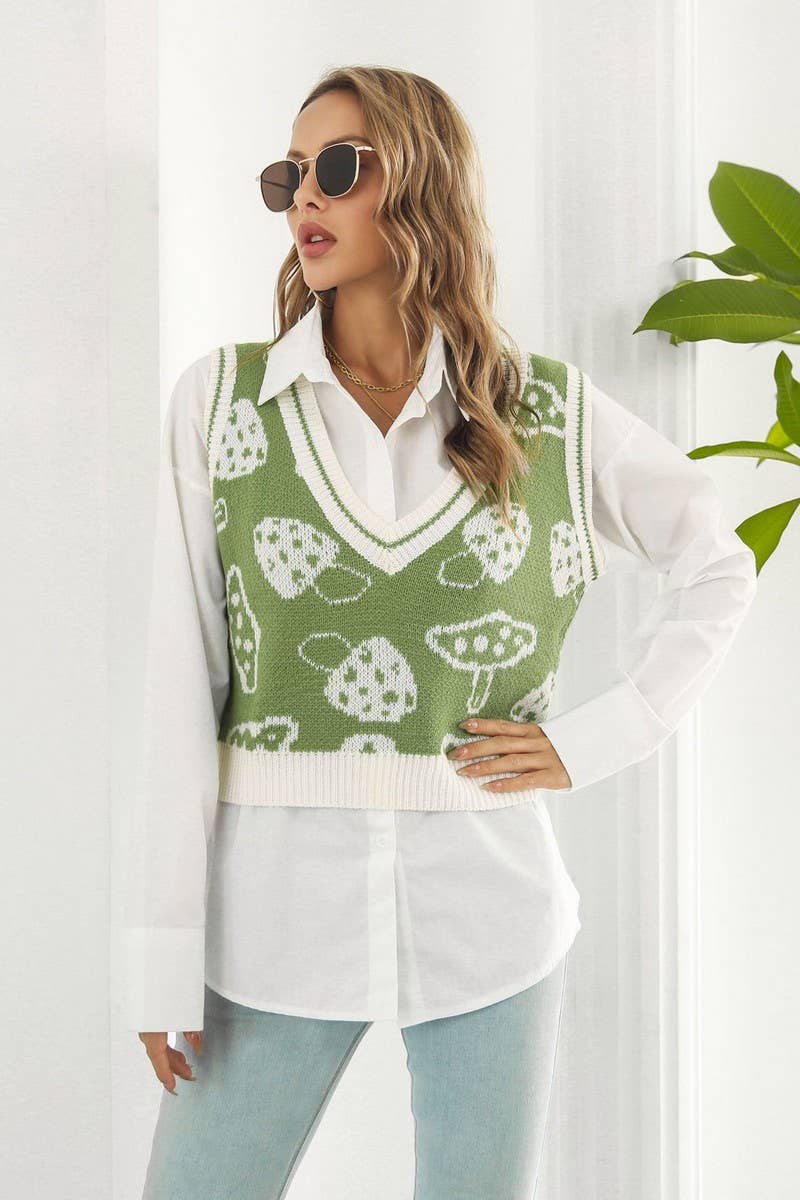 CWOV0489_MUSHROOM JACQUARD VEST SWEATER VEST