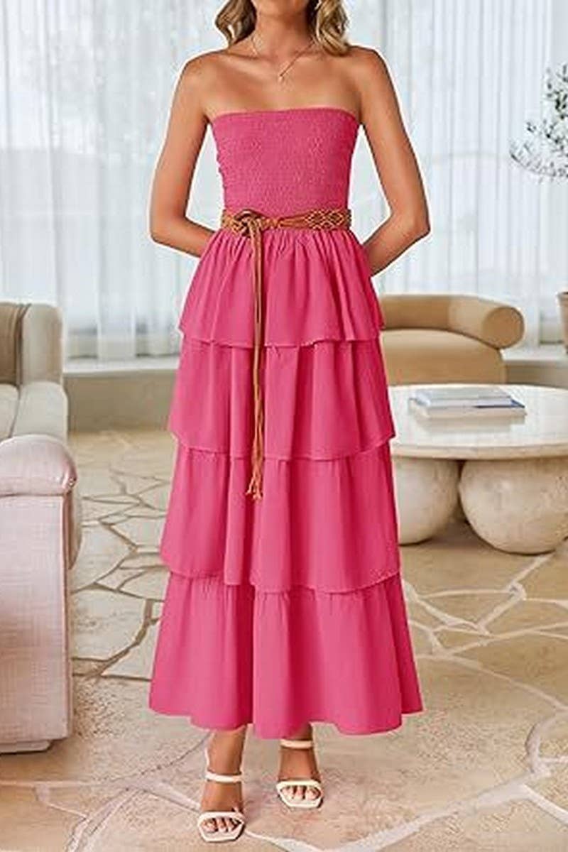 CWDMD6364_OFF-THE-SHOULDER LAYERED TUBE-TOP SUNDRESS