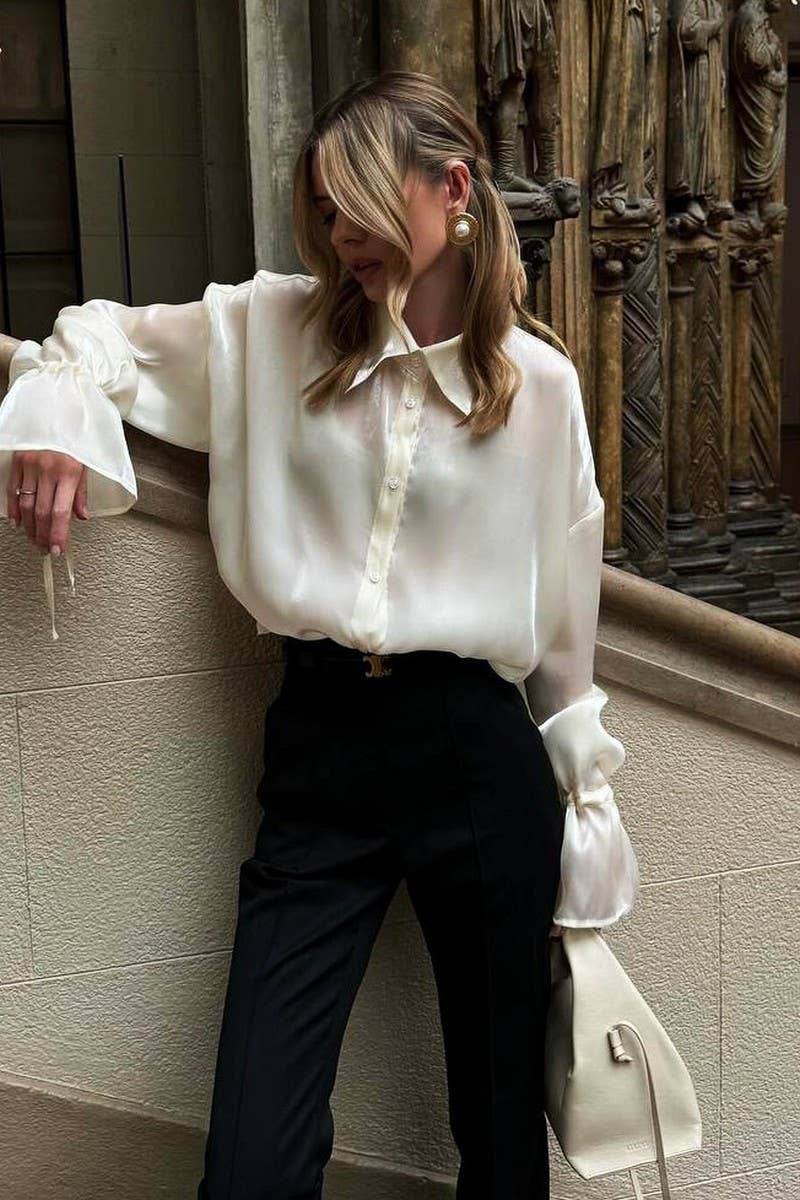 CWTBLL3454_CHAMPAGNE LAPEL SATIN LONG SLEEVE SHIRT