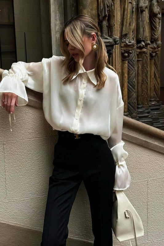 CWTBLL3454_CHAMPAGNE LAPEL SATIN LONG SLEEVE SHIRT