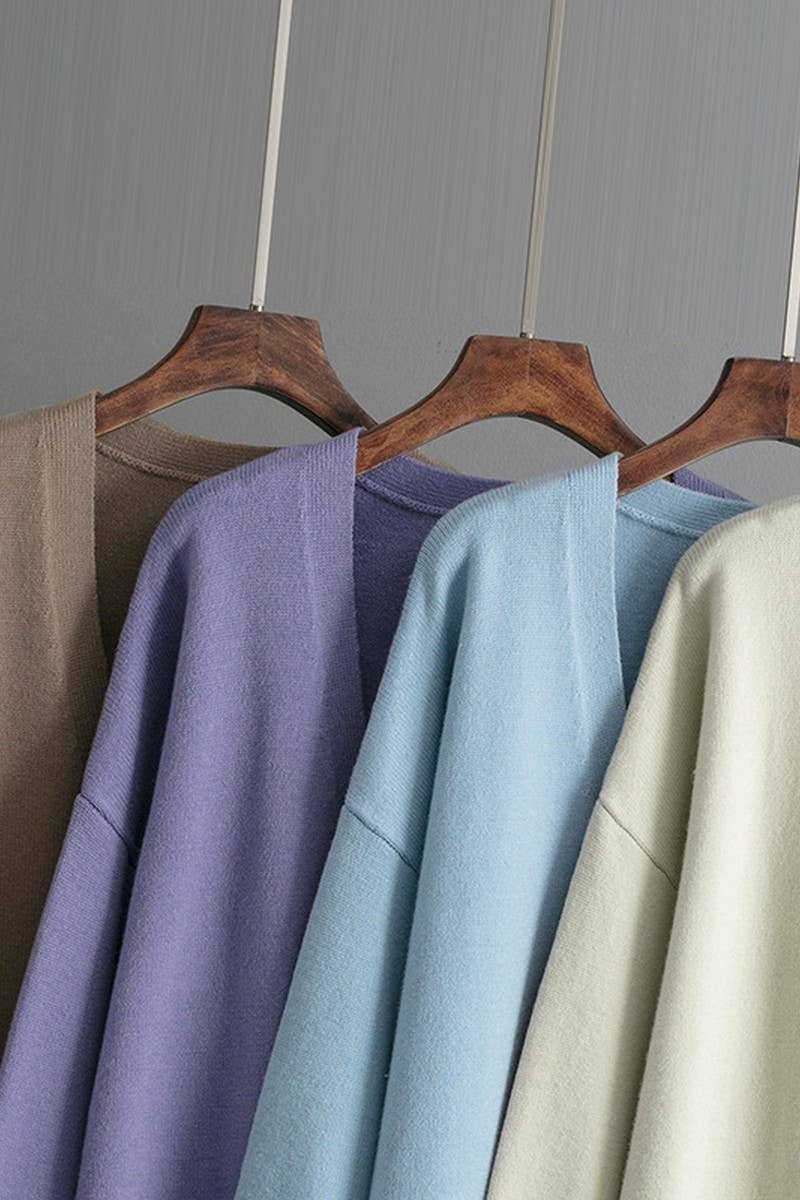 CWOCAL00665_V NECK SOLID LOOSE KNIT CARDIGAN SWEATER