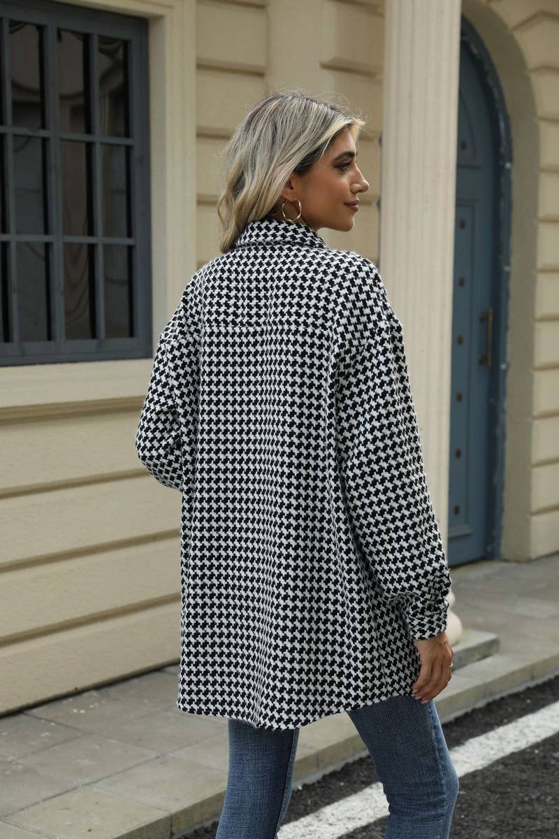 CWOCO0632_HOUNDSTOOTH LAPEL LOOSE MID-LENGTH COAT