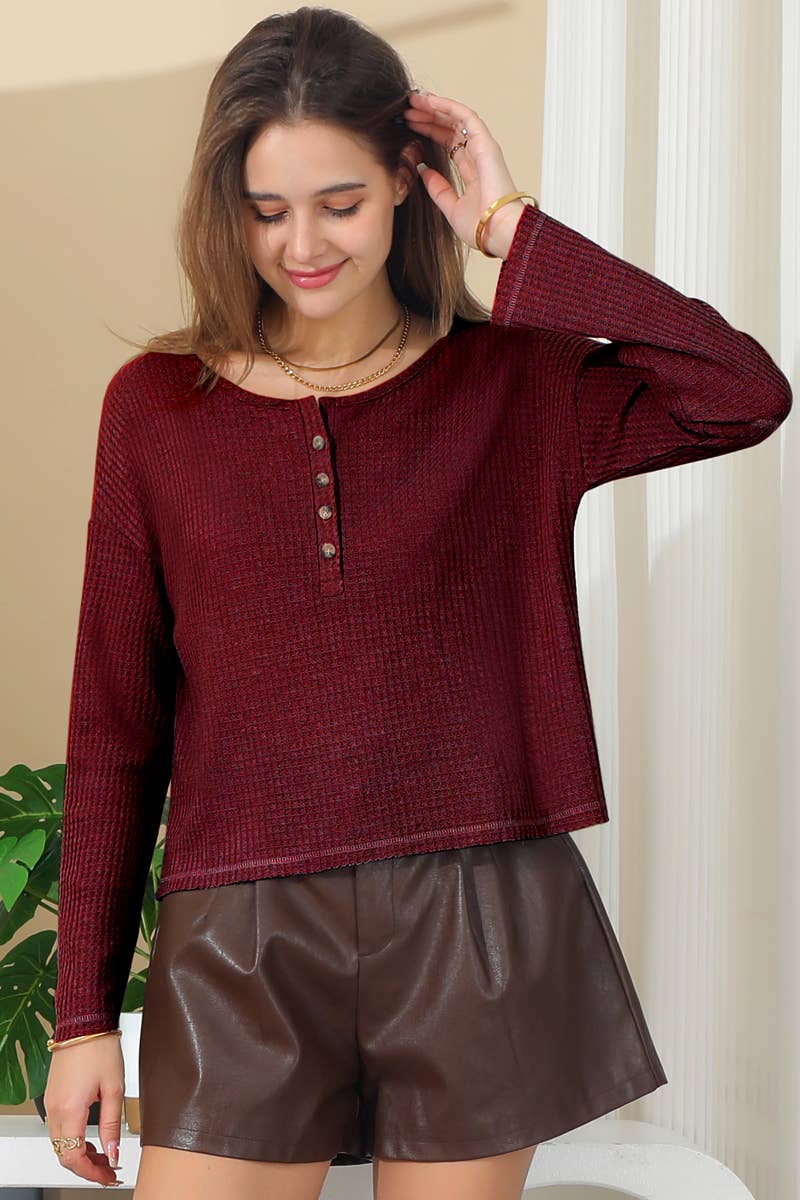 CWTTL971_LONG SLEEVE HENLEY NECK CASUAL TOP