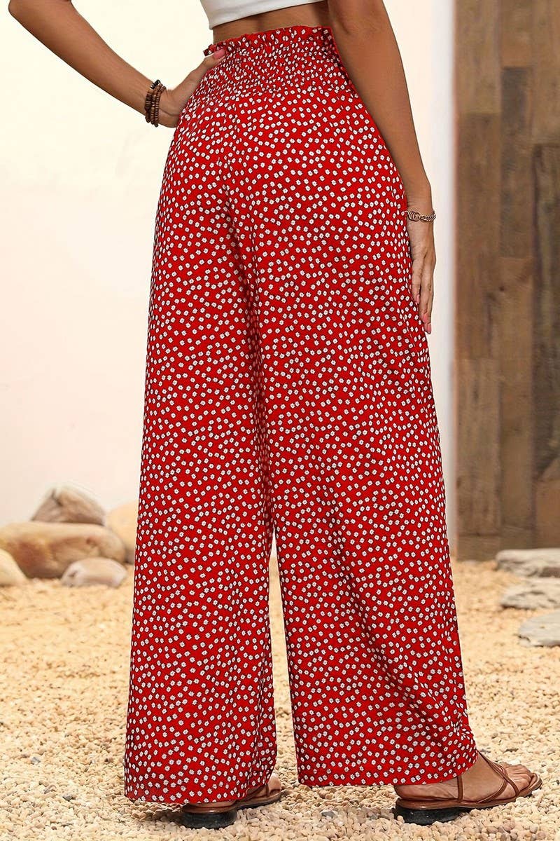CWBLP2072_HIGH WAIST FLORAL FLARED DRAPED SUMMER PANTS