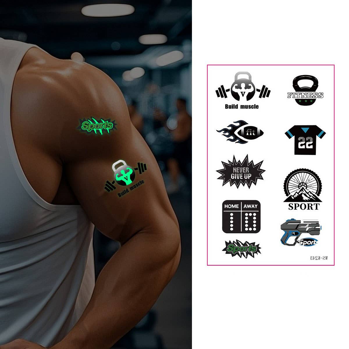 Glow in the Dark Sport Tattoos ? Sweatproof Set