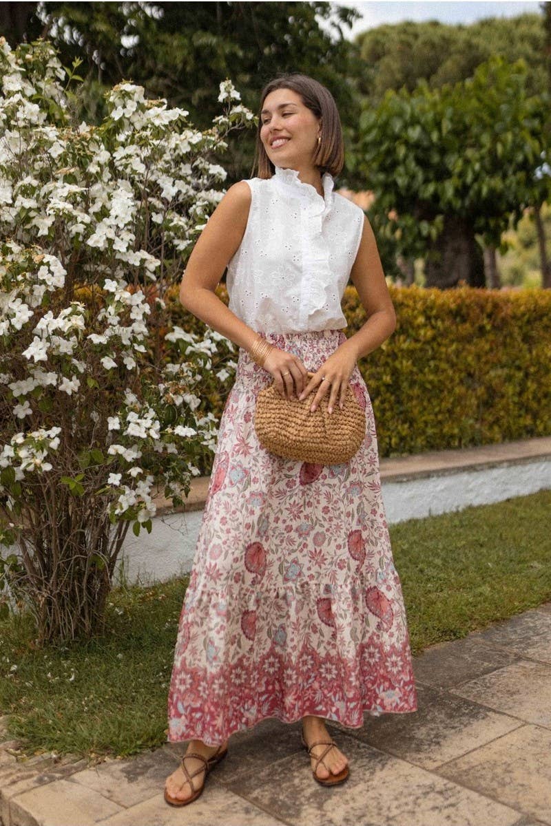 CWBLS0670_BOHO FLORAL FLOWY VACATION MAXI SKIRT