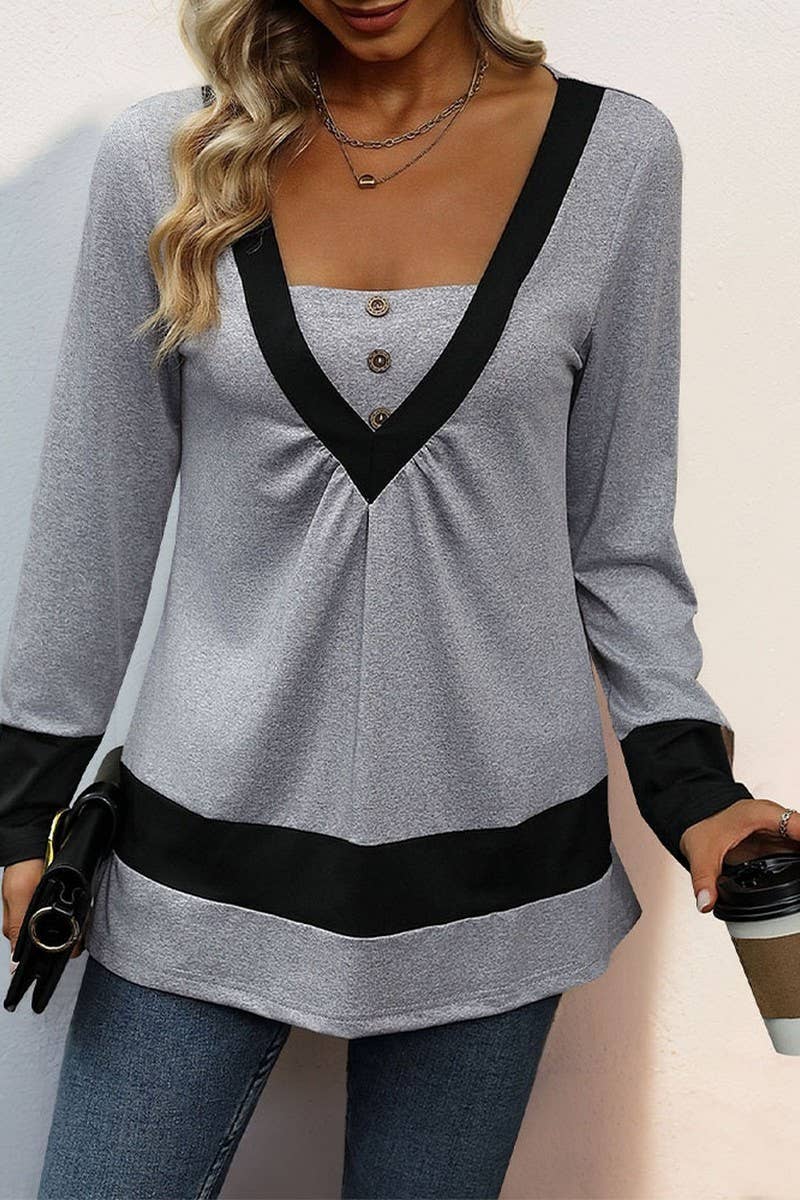 CWTTL1972_SIMPLE COLOR MATCHING CASUAL HOME T-SHIRT