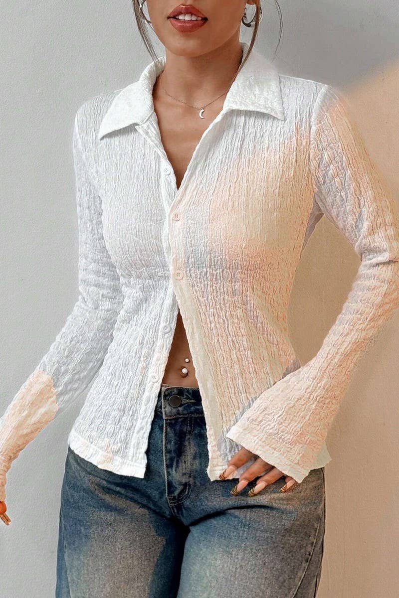 CWTBLL3534_SOLID TEXTURED LONG SLEEVE SHIRT TOP
