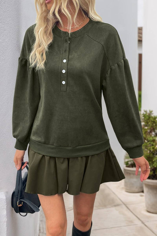 CWDSD8736_PATCHWORK SOLID LONG SLEEVE SWEATSHIRT DRESS