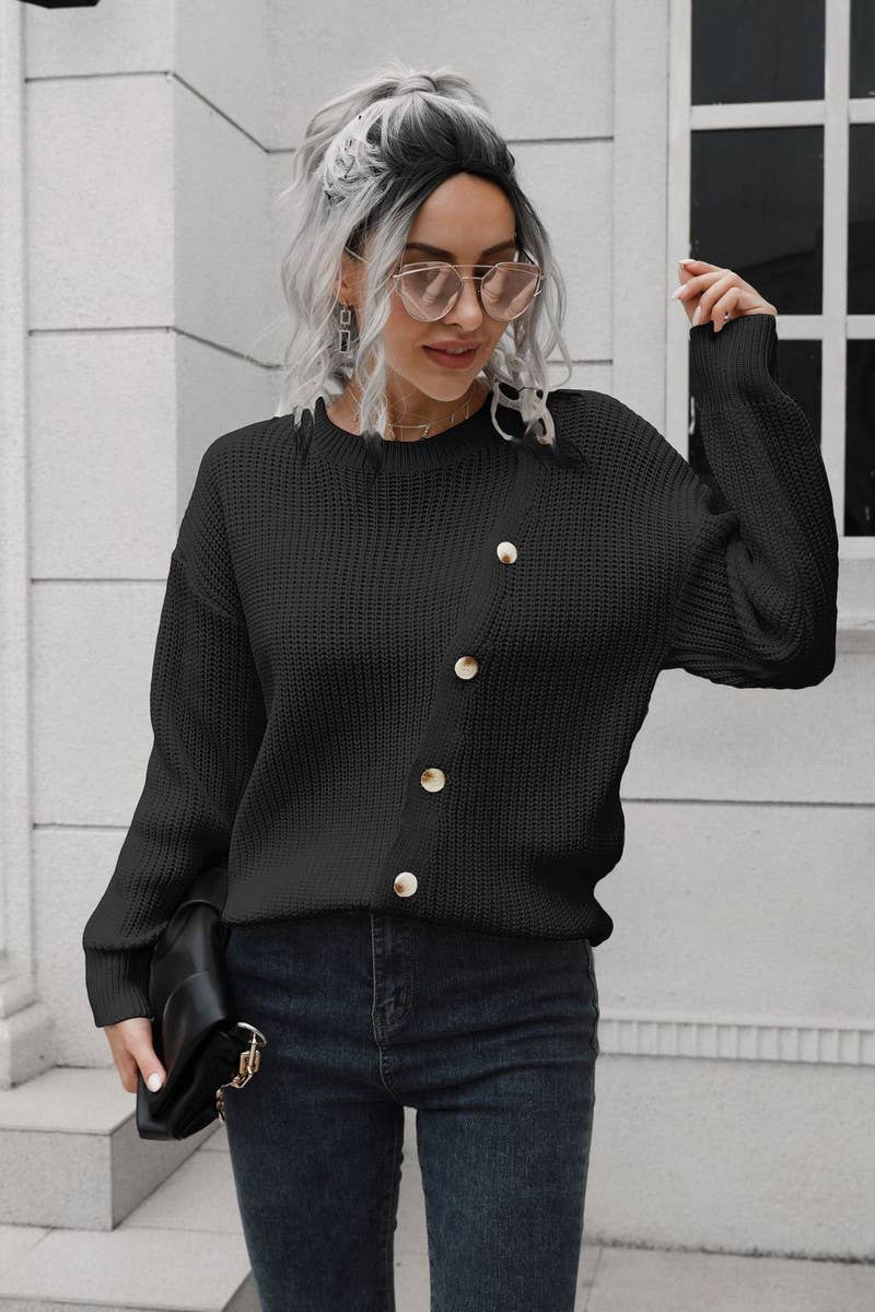 CWOSWL6856_AUTUMN AND WINTER BUTTON LONG SLEEVE LOOSE WOOL