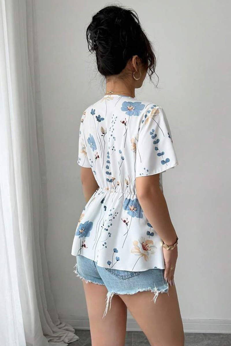 CWTTS1591_SUMMER V-NECK LACE SMALL FLORAL SHIRT