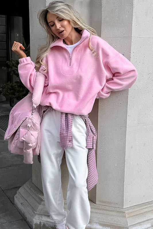 CWTBLL3341_SOLID COLOR ZIP-NECK LONG-SLEEVED SWEATSHIRT