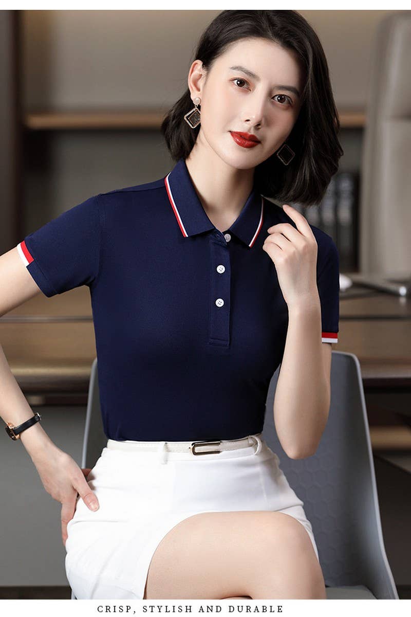 CWTBLS02441_COTTON EMBROIDERED CASUAL SHORT SLEEVE POLO
