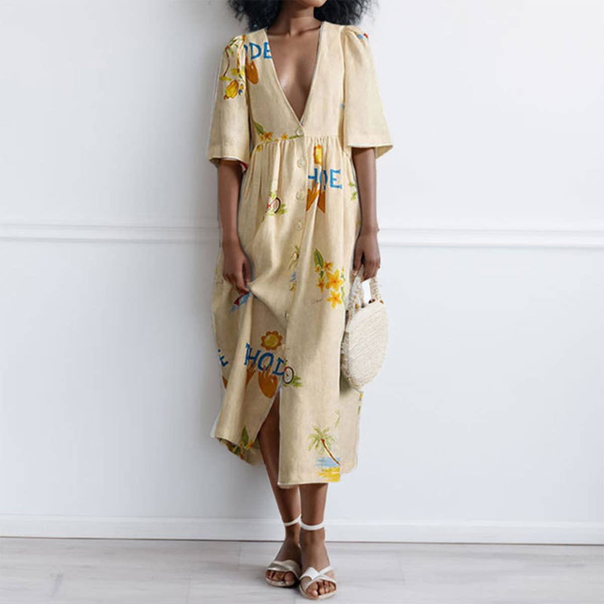 Casual elegant floral short sleeve A-line dress